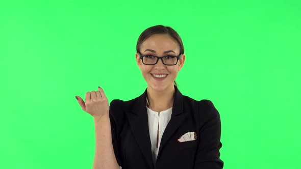 Woman Waving Hand and Showing Gesture Come Here. Green Screen