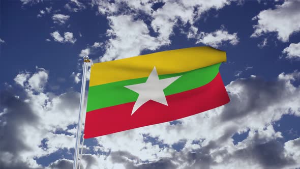 Myanmar Flag With Sky 4k
