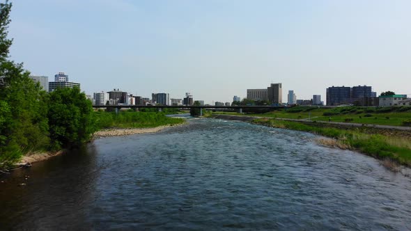 Toyohira river passing through Sapporo.