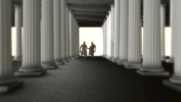 Two Greek Roman Senators Talking Inside Of A Greek Roman Temple