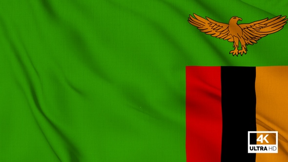 Zambia Flag Waving Slowly Looped