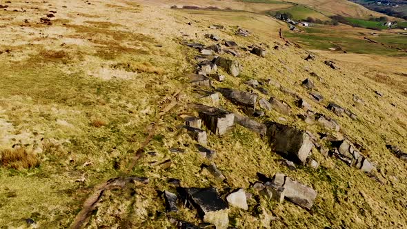 Aerial landscape view at Marsden Moor, Peak District National Park, UK.