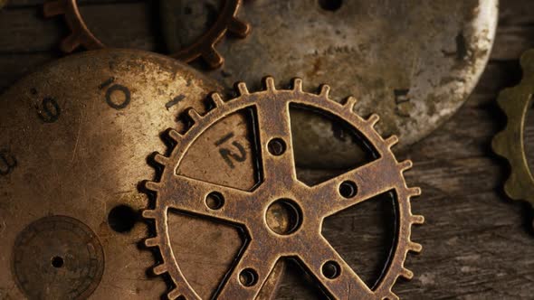 Rotating stock footage shot of antique and weathered watch faces