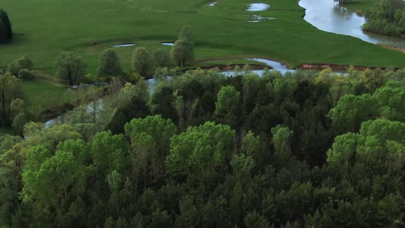 Panoramic View From the Drone on a Beautiful Valley with a River