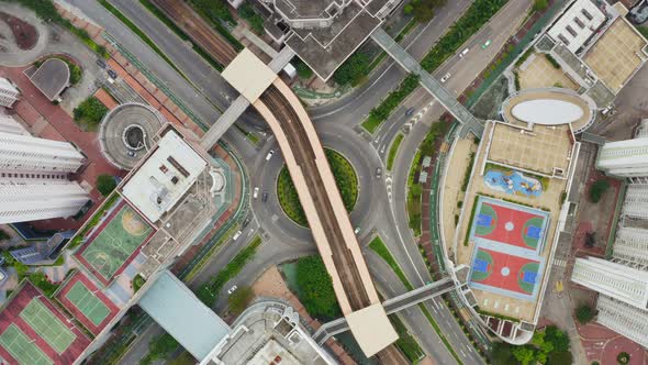 Aerial view of flying over Hong Kong city