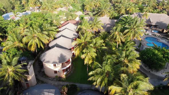 Aerial View African Tropical Beach Resort ThatchedRoof Hotels Pools Zanzibar