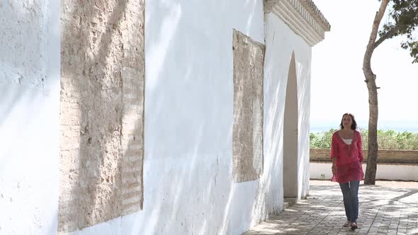 Young woman walking on holiday