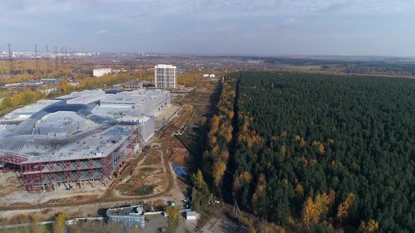 Aerial view of Construction of a shopping complex and an industrial building 06
