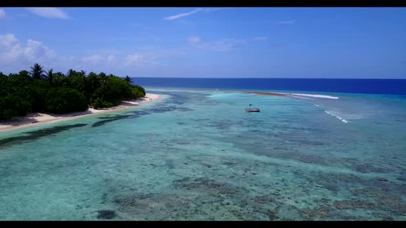 Aerial drone view sky of beautiful resort beach journey by shallow sea and white sand background of 