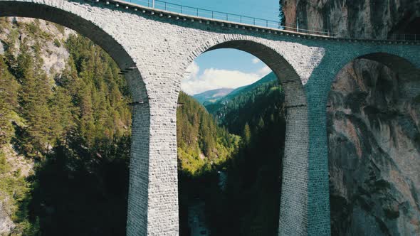 Aerial View of the Landwasser Viaduct in the Swiss Alps at Summer