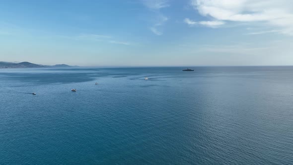 Warship on the sea horizon aerial view 4 K