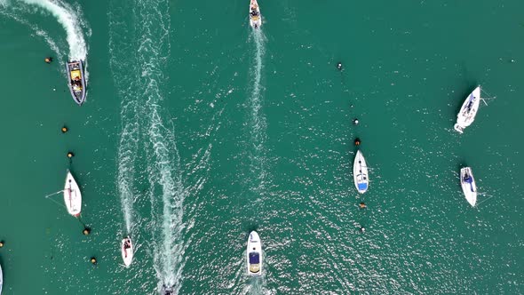 Yachts and Boats on a River Pleasure Boating Bird's Eye View