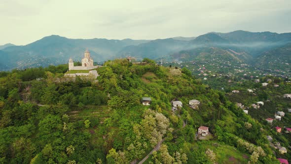 Scenic Drone Shot of Georgian Orthodox Church on the Hill Batumi