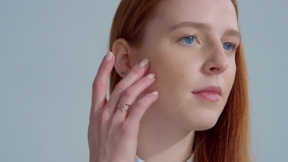 Gingerhead Red Hair, Ginger Hair Model with Blue Eyes on Blue Background