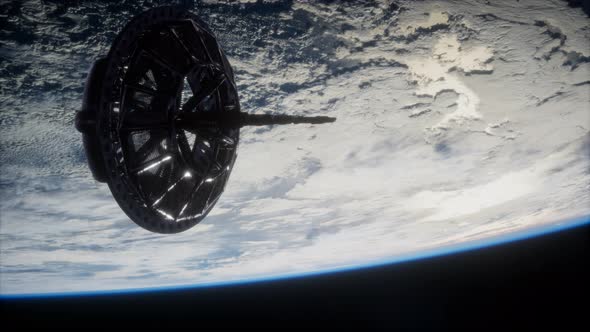 Futuristic Space Satellite Orbiting the Earth