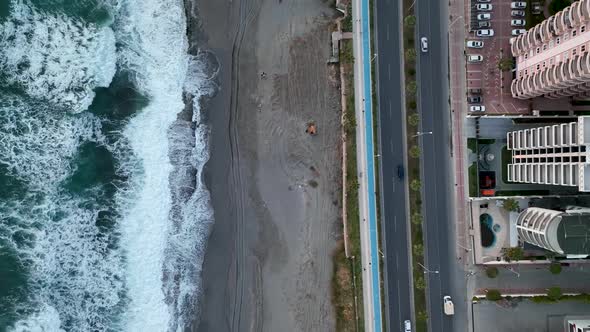 Traffic on the Beach aerial view 4 K Turkey Alanya