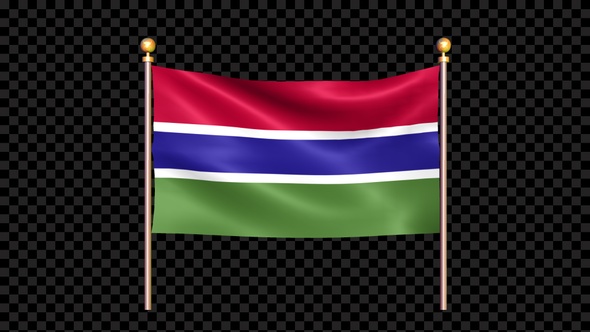 Flag Of Gambia  Waving In Double Pole Looped