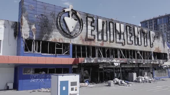 Bombedout Shopping Mall in Bucha Ukraine During the War