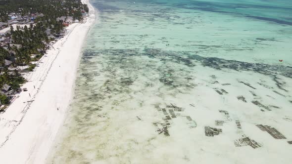 Aerial View of the Indian Ocean Near the Shore of the Island of Zanzibar Tanzania Slow Motion