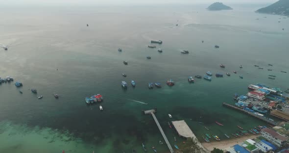 Aerial Panoramic Island Harbor Boat Anchorage View