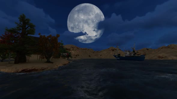 Panorama of full moon and clouds at night