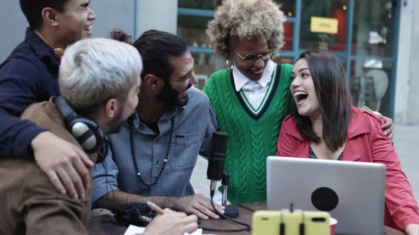 Millennial Influencer Friends Having Fun Creating Content on Social Platform