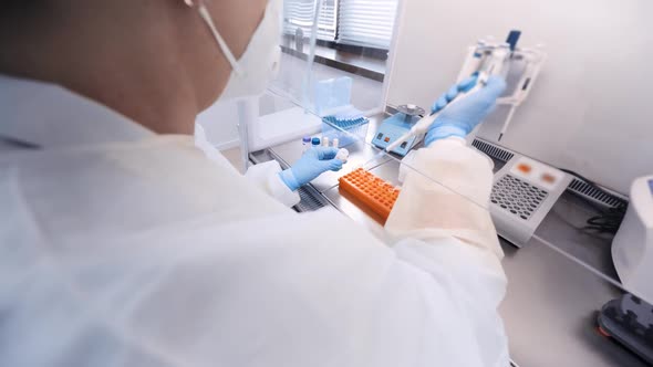 Female Scientist Makes PCR DNA Tests in a Modern Chemical and Bacteriological Laboratory