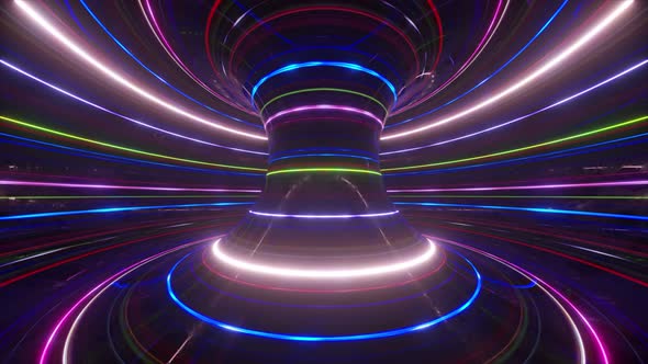 Abstract Futuristic Neon Background with Rotating Glowing Lines Speed of Light Ultraviolet Rays