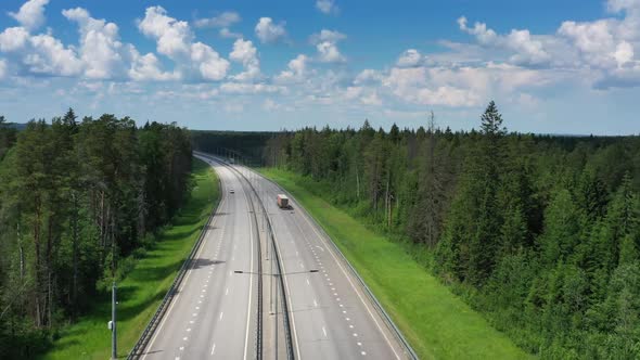 Aerial Top View on Country Road in Forest