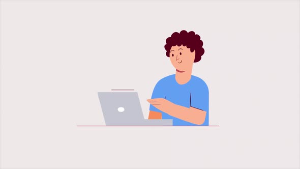 Cartoon Man Use Computer
