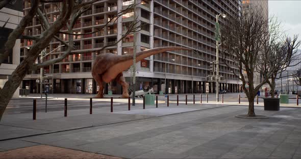 Tyrannosaurus Rex Walks Down a New York Street