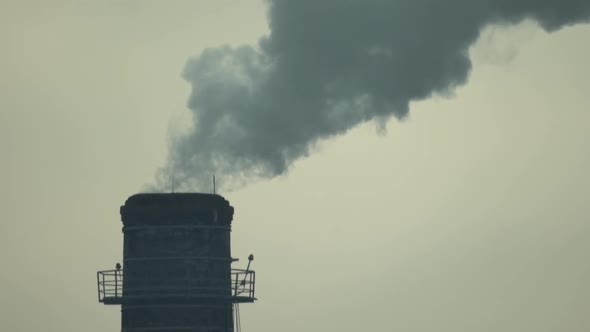 Smoke Comes From the Chimney. Air Pollution. Slow Motion. Ecology. Kyiv. Ukraine