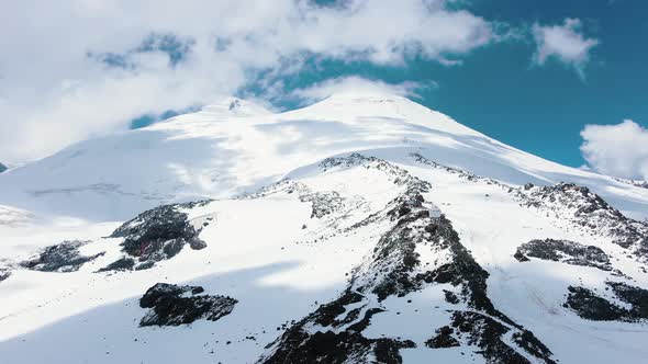 Fantastic Panorama of the High Snowy Mount Elbrus Aerial View of Glaciers and Rocks