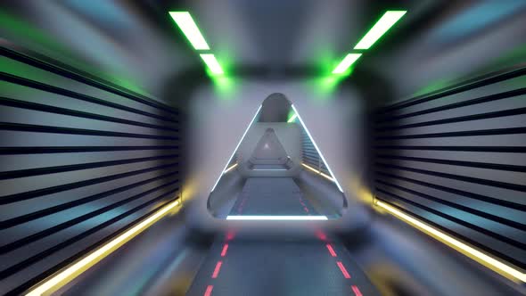 Metal Tunnel on Light Background Futuristic Spaceship Interior Corridor.