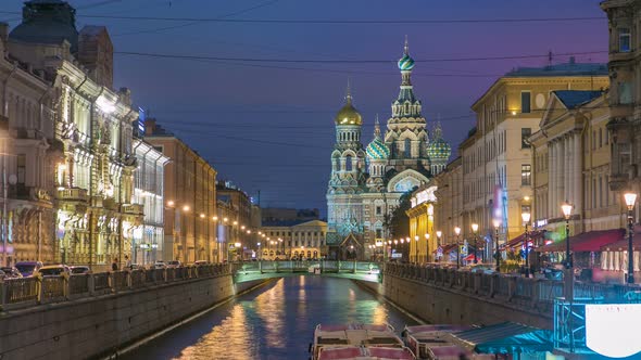 Church of the Savior on Spilled Blood Night Timelapse