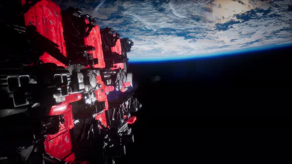 Spaceship with View on Space and Planet Earth alt