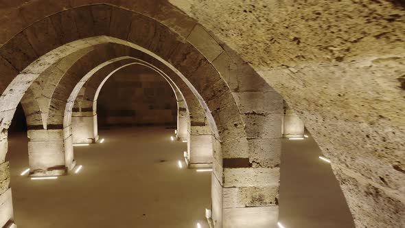 Interior of Historical Monumental Building With Stone Arches and Domes
