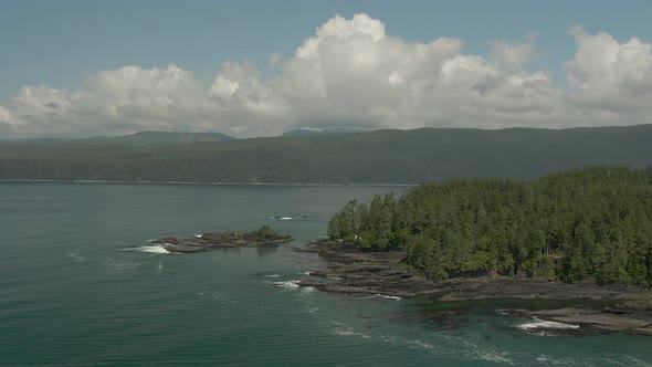 Beautiful Aerial Landscape View of the Rocky Pacific Ocean Coast in the Southern Vancouver Island du