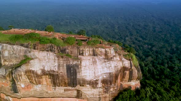 Aerial over lion rock, Sigariya rock fortress. Dambulla, Sri Lanka
