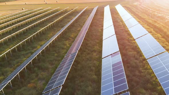 green energy, Drone Flying over solar panels -  italy