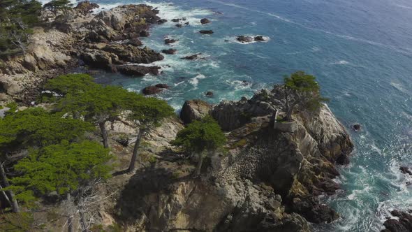 Slow Aerial Tilt Down of the Rocky Shores of Big Sur Coast in California