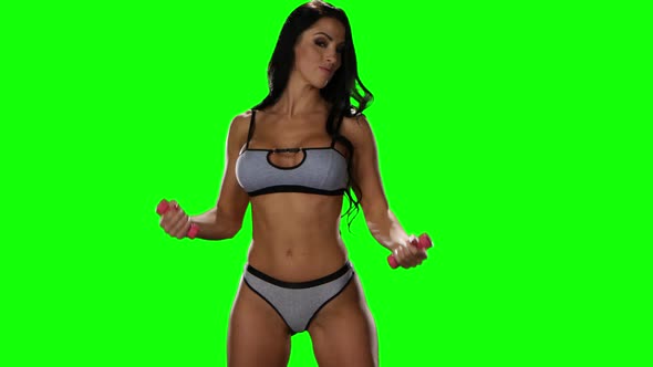 Morning Sexy Gymnastics Girls in Underwear, Green Screen Studio