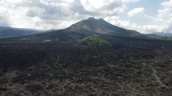 Aerial view of lava field from Mount Batur in Bali