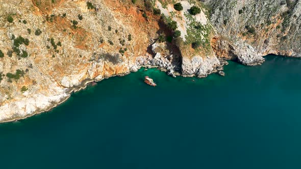 Fishermen fish far out to sea aerial view 4 K