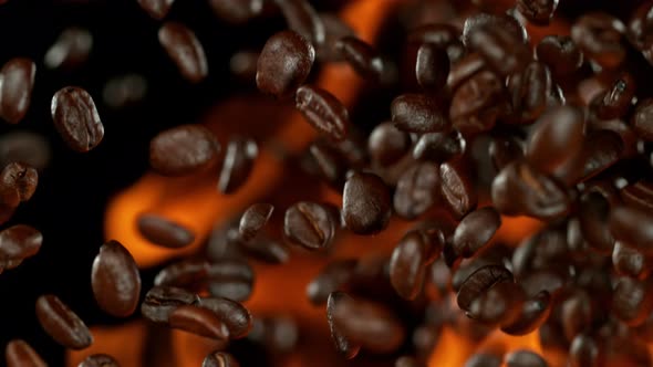 Super Slow Motion Shot of Coffee Beans and Flames After Being Exploded at 1000Fps.