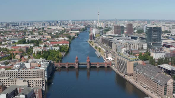 Tilt Down Footage of Oberbaum Bridge