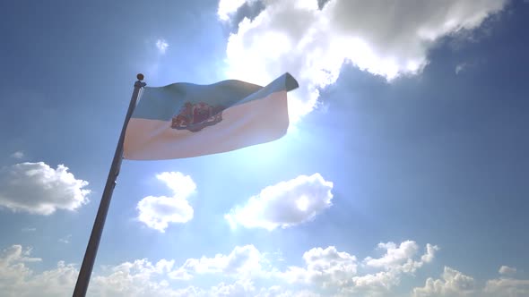 Riga City Flag on a Flagpole V4
