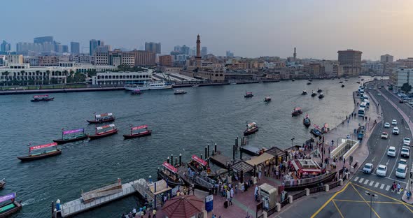 Sunset Timelapse of Bur Dubai and Dubai Creek From Deira