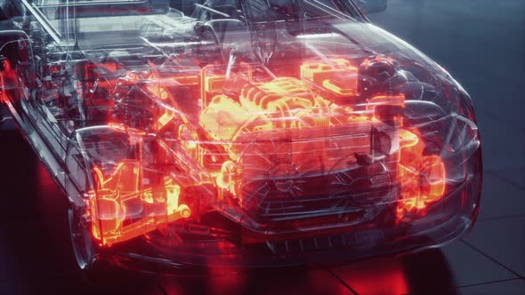 Transparent Car with Engine in Laboratory alt