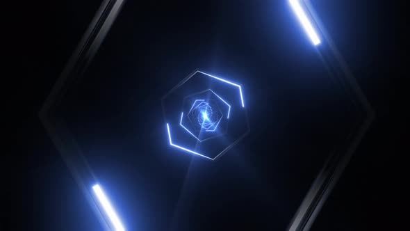 4K Blue Hexagonal Neon Light Tunnel